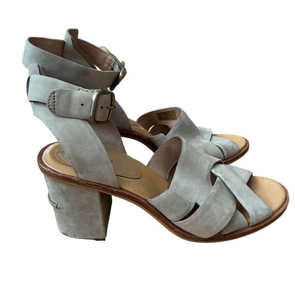 UGG Sandra Taupe Nubuck Heeled Ankle Strap Sandals Size 11 - Picture 1 of 7